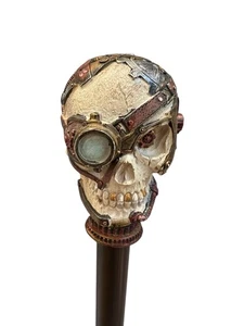 Steampunk Skull Swagger Walking Cane | Mechanical Theme | Metal Staff 37” - Picture 1 of 11