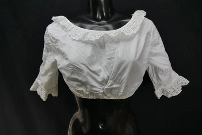 Gr.44 Dirndlbluse weiß Bluse für Dirndl Baumwolle mit Spitze B11150 - Bild 1 von 3