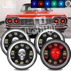 4PCS 5.75" LED RGB Headlights Halo Ring Skull DRL For Chevy Impala El Camino - Picture 1 of 11