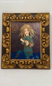 Multicolor Girl In Hand Bird Framed Paper Collage By Tanya Sugarman - Picture 1 of 6