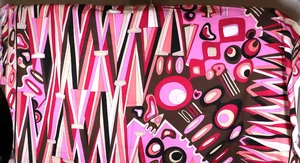 144"L x 60"W JBJ Fabrics 60s/70s Retro Look Geometric Circles Pink Brown Zig Zag - Picture 1 of 17