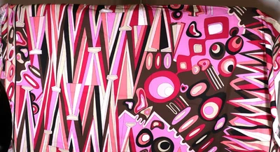 144"L x 60"W JBJ Fabrics 60s/70s Retro Look Geometric Circles Pink Brown Zig Zag - Image 1 of 4