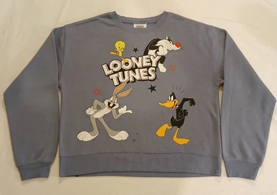 Sudadera mediana para mujer Looney Tunes gris azul pulóver defectos ligeros Foto 1 de 4