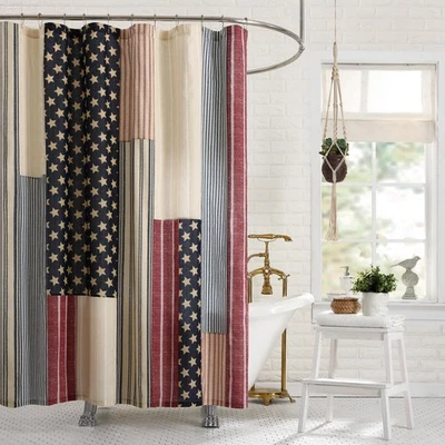 Cortina de Ducha Americana Patchwork Tela, Lavable a Máquina, 72" X 72", Rojo/Azul Foto 1 de 3
