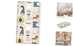 Cute Animals Fitted Crib Sheet for Boys Girls Lion Zebra Tiger Giraffe Beige - Picture 1 of 7