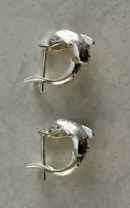 Rare Sterling Silver Dolphin Hoop Earrings - Picture 1 of 8
