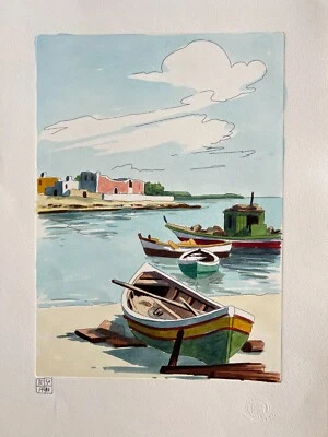 Dipinto Aldo Riso Certificato "Barche" Quadro Raro Nuovo Originale Sconto  - Immagine 1 di 4