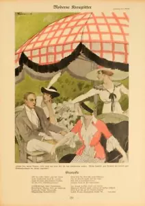 SIMPLICISSIMUS 1913 BY KAINER PARK SCENE ON LINEN ORIGINAL - Picture 1 of 1