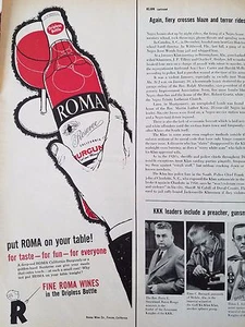 Roma Wine Company 1959 California Borgoña botella sin goteo anuncio original - Imagen 1 de 1