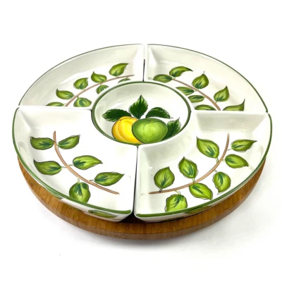 Tabletop Gallery Lemon Wreath Bamboo Lazy Susan Dvided Tray - Image 1 of 2