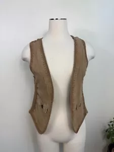Massimo Dutti Womens Suede Cotton Knit Open Vest Size Medium Boho Western - Picture 1 of 10