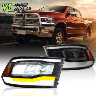 Conjunto de faróis de LED âmbar VLAND 2009-2018 para Dodge RAM 1500 2500 3500 sequencial - Imagem 1 de 4