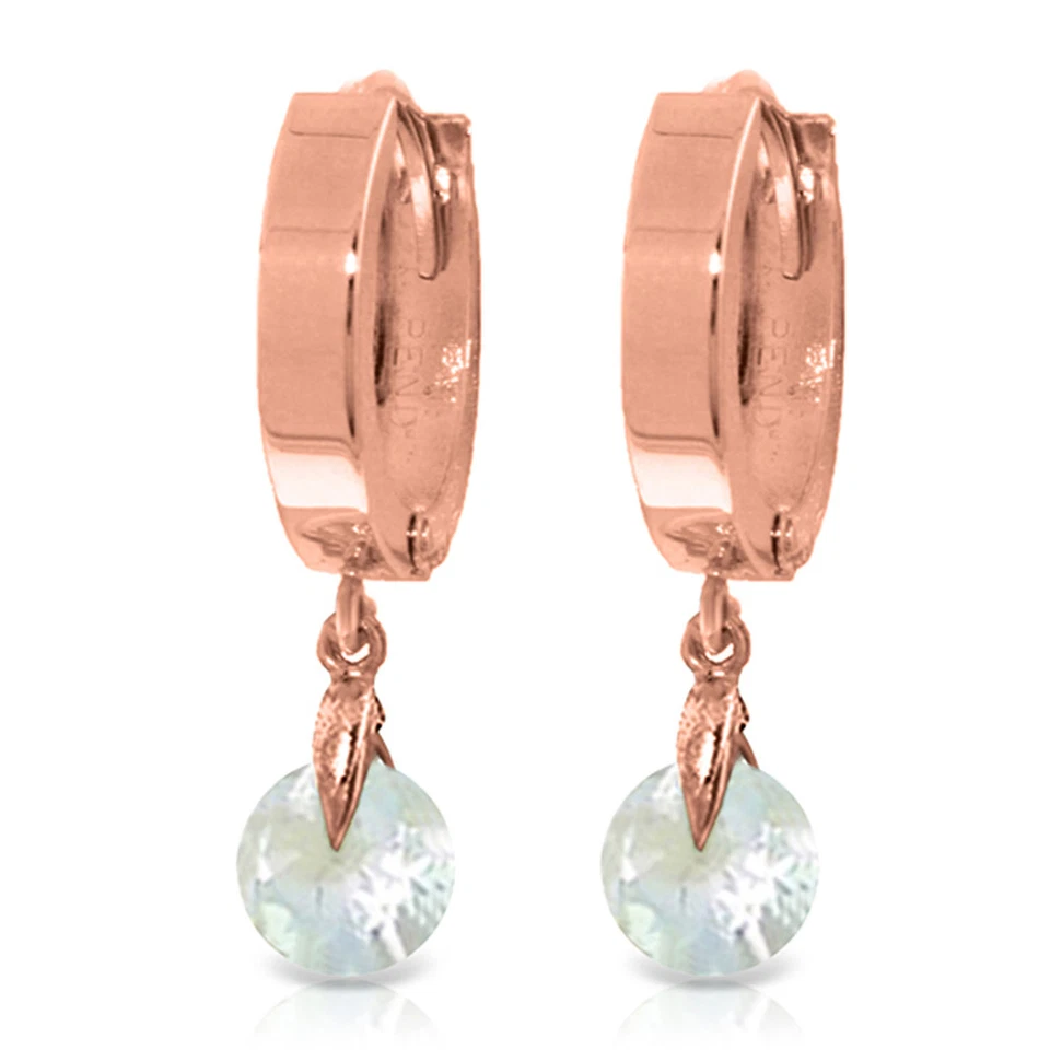 1.3 Carat 14K Solid Rose Gold Hoop Earrings Natural Aquamarine - Image 1 of 4
