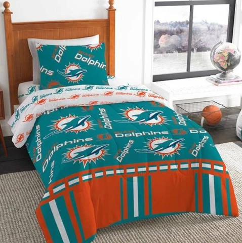 Miami Dolphins NFL Rotary Twin Bed in a Bag Set Cover