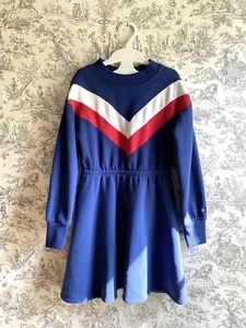 TOMMY HILFIGER Navy Embroidered Logo Sweatshirt Dress Girls Size 7 - Picture 1 of 9