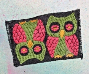 Embroidered Owls on Black Background for Appliqué, 2.5” wide x 1.75” tall New - Picture 1 of 4