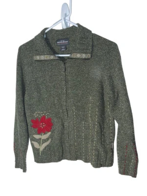 Cárdigan Woolrich Mujer Laurel Cremallera Completa Talla Pequeña Verde Apliques Florales  Foto 1 de 4