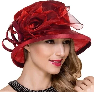 Women's Church Derby Dress Cloche Hat Fascinator Floral Tea Party Wedding Hat - Picture 1 of 16