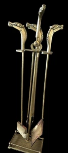 Vintage Brass Equestrian Horse Head Fireplace Tools Set & Stand - Picture 1 of 13
