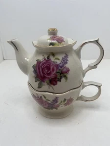 Tea For One Teapot Set Lovely Rose Covered Tea Set With All Over Crackling - Picture 1 of 12
