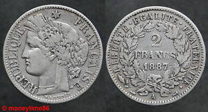 France ! 2 francs Cérès 1887 A, argent, état TTB