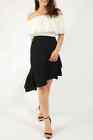 Women's Missi London Black Ruffle Asymmetric Midi Skirt