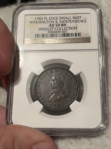 1783 Washington & Independence Small Bust Token AU-50 BN NGC Winslet Collection Cover