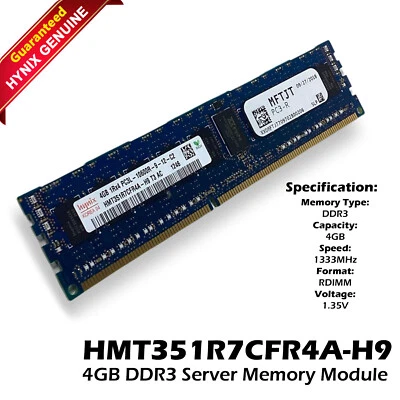 Dell HMT351R7CFR4A-H9 HYNIX 4GB 1RX4 PC3L-10600R DDR3-1333 Memory Ram MFTJT - Image 1 of 4