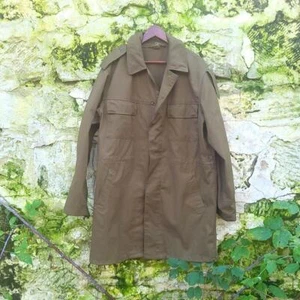 Vintage Olive Drab Military Surplus Style Long Duster Trench Jacket / L - Bild 1 von 10