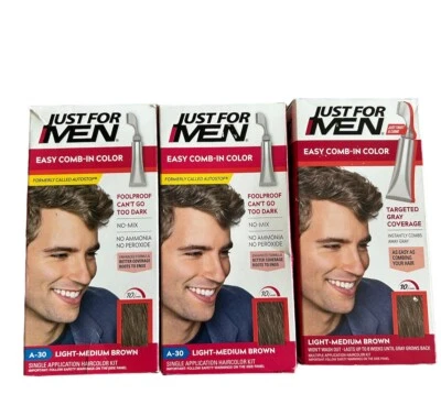 3 Boxes Just For Men Easy Comb-in Hair Color for Men Light Medium Brown (A-30) - Image 1 of 4