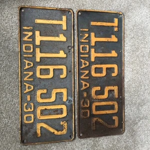 1930 Indiana License Plate Tag Original Truck Pair T116 502 - Picture 1 of 6