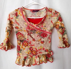Bianni Boutique Top w Cami Cross Bodice 3/4 Slv Ruffle Details Coral 6 #15606 - Picture 1 of 4