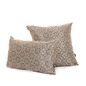 New Soft Woven Medallion Geometric Pattern Grey Silver Shine Fabric Cushion - Picture 1 of 3
