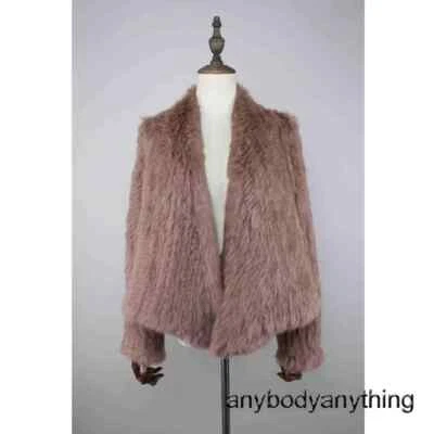 Cárdigan corto informal tejido a mano 100 % piel de conejo real para mujer chaqueta abrigo superior Foto 1 de 4