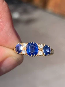 18ct gold diamond natural sapphire ring antique 1903 - Picture 1 of 8