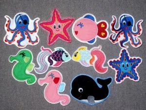  Tintenfisch Seepferdchen Fisch Meer Applikation Aufnäher Zauberfisch Wal Orca - Bild 1 von 5