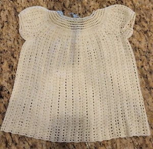 Handcrafted CROCHETED Vintage BABY DRESS Creamy Off-White 12-18 MONTHS - Picture 1 of 5