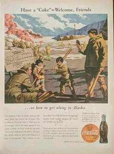 1943 Coca-Cola Print Ad Inuit Native Alaskan's Playing Baseball Print Ad  - Picture 1 of 1