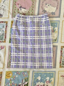 vintage 50s/60s pastel purple plaid wool pencil skirt XS/S - Picture 1 of 6