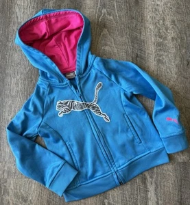 PUMA Size 3T Girls Blue/pink Hoodie Full Zip Pocket Athletic Jacket Active Wear - Picture 1 of 4