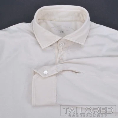 FEDELI Solid Beige 100% Cotton Long Sleeve Casual Polo Dress Shirt - EU 56 / XL - Image 1 of 4