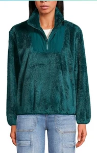 Lands End High Pile Fleece Half Zip Cozy Collar Pullover Sweatshirt Teal Medium - Picture 1 of 8