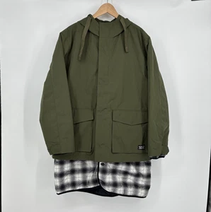 Levis Folsom Jacket Mens Medium Army Green Plaid Thermore Liner Utility Trench - Picture 1 of 19