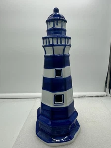 Blau und weiß Keramik Leuchtturm Dekor Teelicht Kerzenhalter 12 Zoll  - Bild 1 von 8