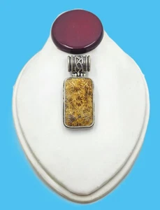 Vintage Celtic Knot Faceted Fossilized Coral Sterling Silver Hinged Slide Pendan - Picture 1 of 5