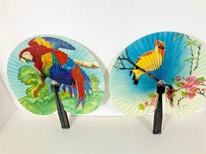 1970s Chinese Paper Hand Fans, Folding, Cherry Blossoms, Birds, Flowers Romantic - Picture 1 of 19