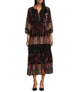 John Mark Maxi Dress Paisley Black Burnout Velvet Whimsigoth Dark Fairy NWT - Picture 1 of 7