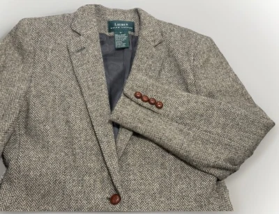 Blazer De Colección Ralph Lauren LRL Gris Espiga Un Botón Talla 8 Hecho en EE. UU. Foto 1 de 4