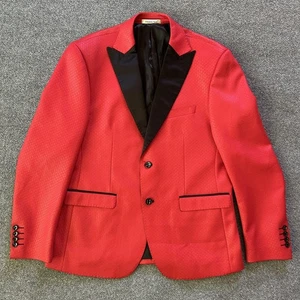 Giacca smoking Giovanni Testi uomo 44R rosso nero pizzo risvolto testurizzato blazer - Foto 1 di 13