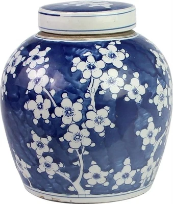 Elegante blau-weiße handgefertigte Ming Keramik Dose - Bild 1 von 3